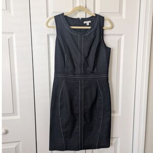 NY&C Denim Sheath Dress | Women’s Size 8 | Sleeveless Navy with White Stitching